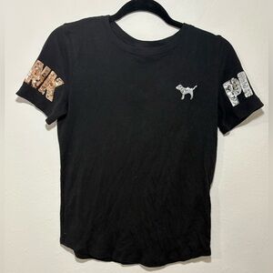 Victoria’s Secret PINK Black Sequin Logo Dog Tee – XS